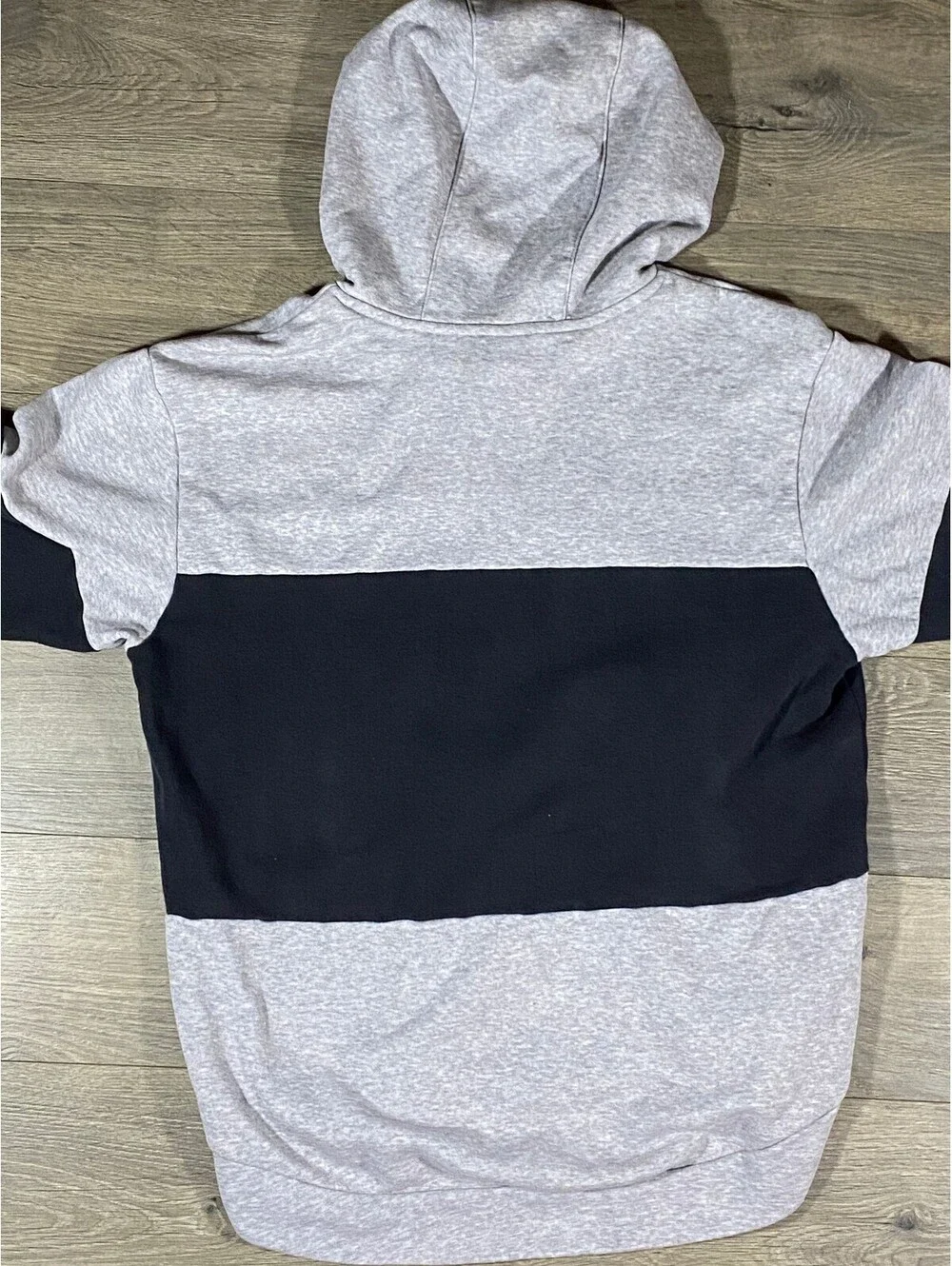 Adidas Hoodie Mens M Gray Black Colorblock Big Logo Pullover Sweatshirt